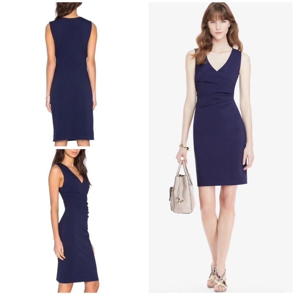 DVF Diane von Furstenberg Layne Ruched Navy Blue Bodycon Sheath Dress Size 8​​​​